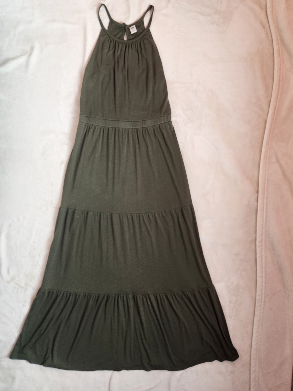 Forest Green Tiered Maxi Dress with Halter Neck Women's Medium Boho Summer